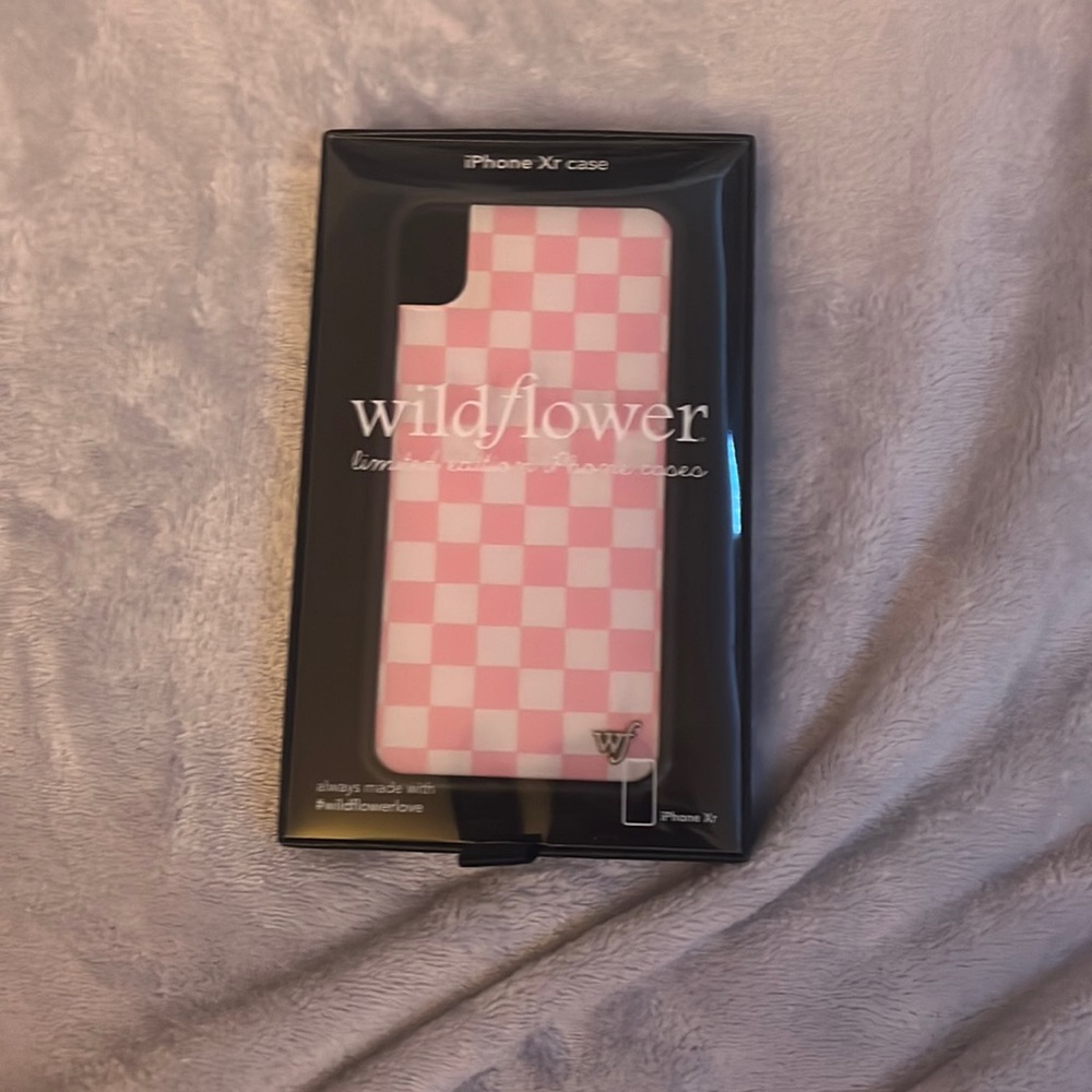 iPhone XR pink checkered wildflower case